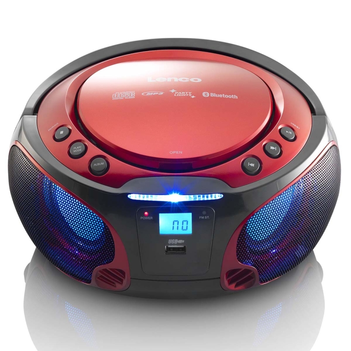 Lenco Bærbar FM-radio CD / MP3 / USB / Bluetooth-spiller® med LED-belysning rød v:4113287 Lenco Bærbar FM-radio CD / MP3 / USB / Bluetooth-spiller® med LED-belysning rød v:4113287