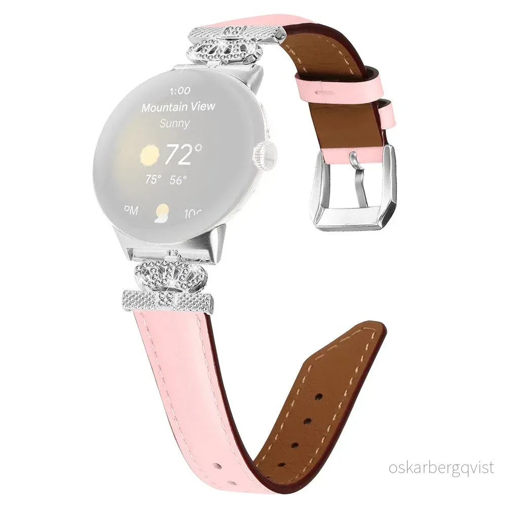 Google Pixel Watch 1 / 2 / 3 (41mm) Kunstskinn Rem med Sølv Rhinstenen v:3596827