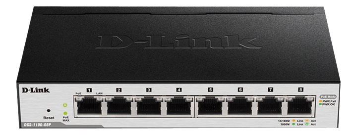 D-Link 8-port PoE Gigabit Smart Managed Switch, vifteløs design v:6861556 D-Link 8-port PoE Gigabit Smart Managed Switch, vifteløs design v:6861556