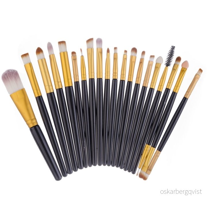 Profesjonelle skånsomme sminkebørster 20-Pack, Black, Gold v:6511592