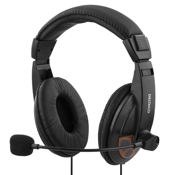 DELTACO, Headset med mikrofon och volymkontroll 2,5m kabel, svart v:2619861 DELTACO, Headset med mikrofon och volymkontroll 2,5m kabel, svart v:2619861
