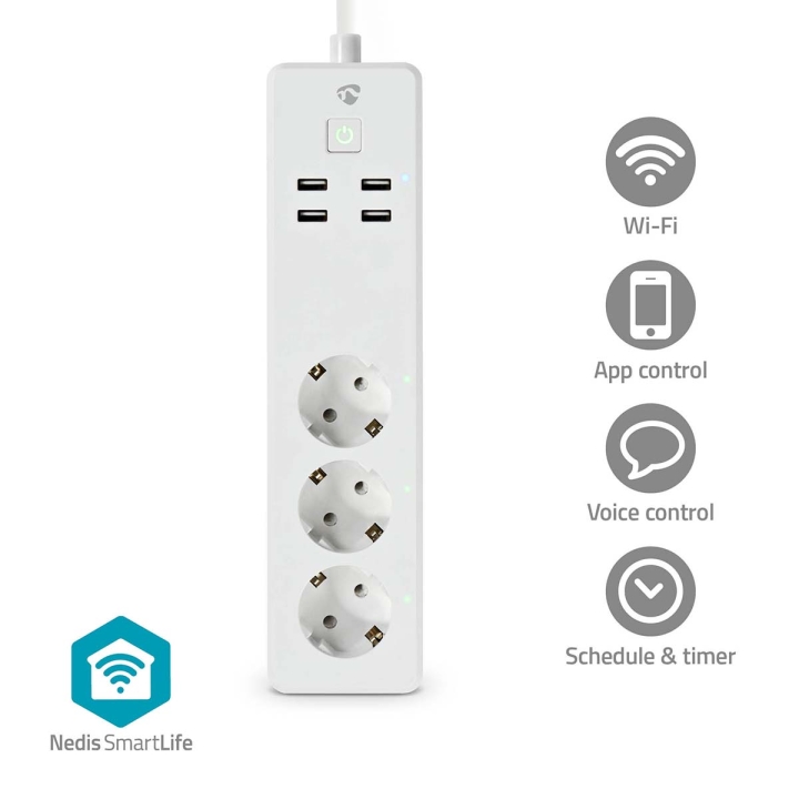 Nedis SmartLife Power Strip | Wi-Fi | 3x Jordet kontakt (CEE 7/3) / 4 x USB | 16.0 A | 3680 W | 1.80 m | -10 - 40 °C | Android™ / IOS | Hvit v:9332029