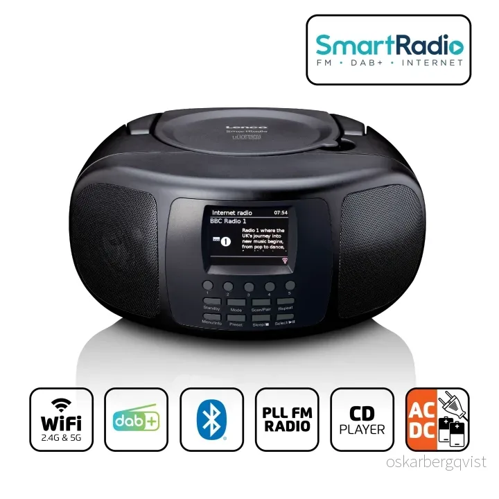 Lenco Bærbar internettradio med DAB+/FM, Bluetooth®, CD-spiller og stor LCD-fargeskjerm Svart v:5186715 Lenco Bærbar internettradio med DAB+/FM, Bluetooth®, CD-spiller og stor LCD-fargeskjerm Svart v:5186715