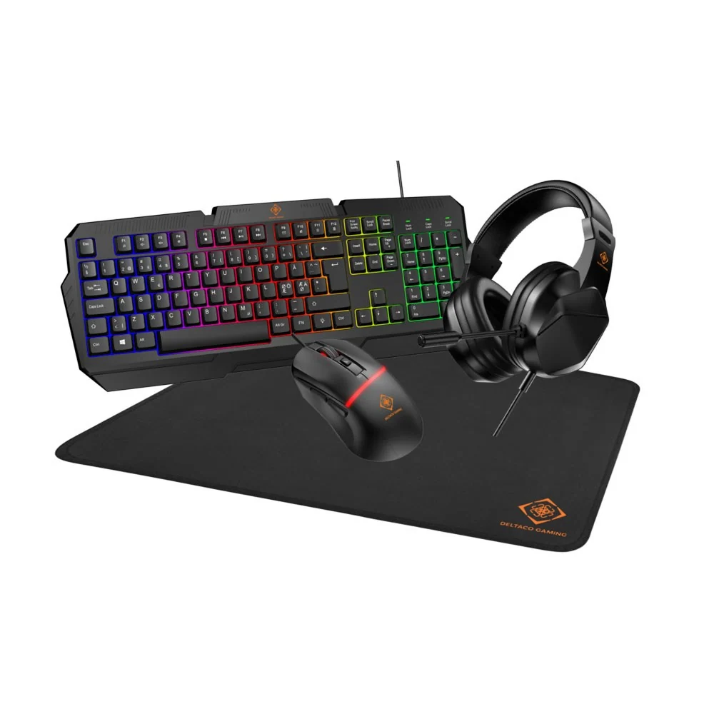 Deltaco 4-i-1 Gaming Sett m. Headset / Tastatur / Mus / Musematte - Sv v:3223133