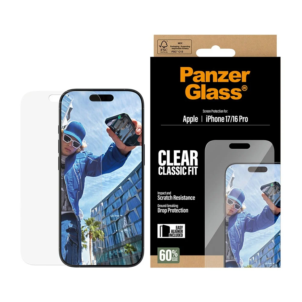 PanzerGlass iPhone 17 / 16 Pro Skjermbeskytterglass med EasyAligner – v:4307007