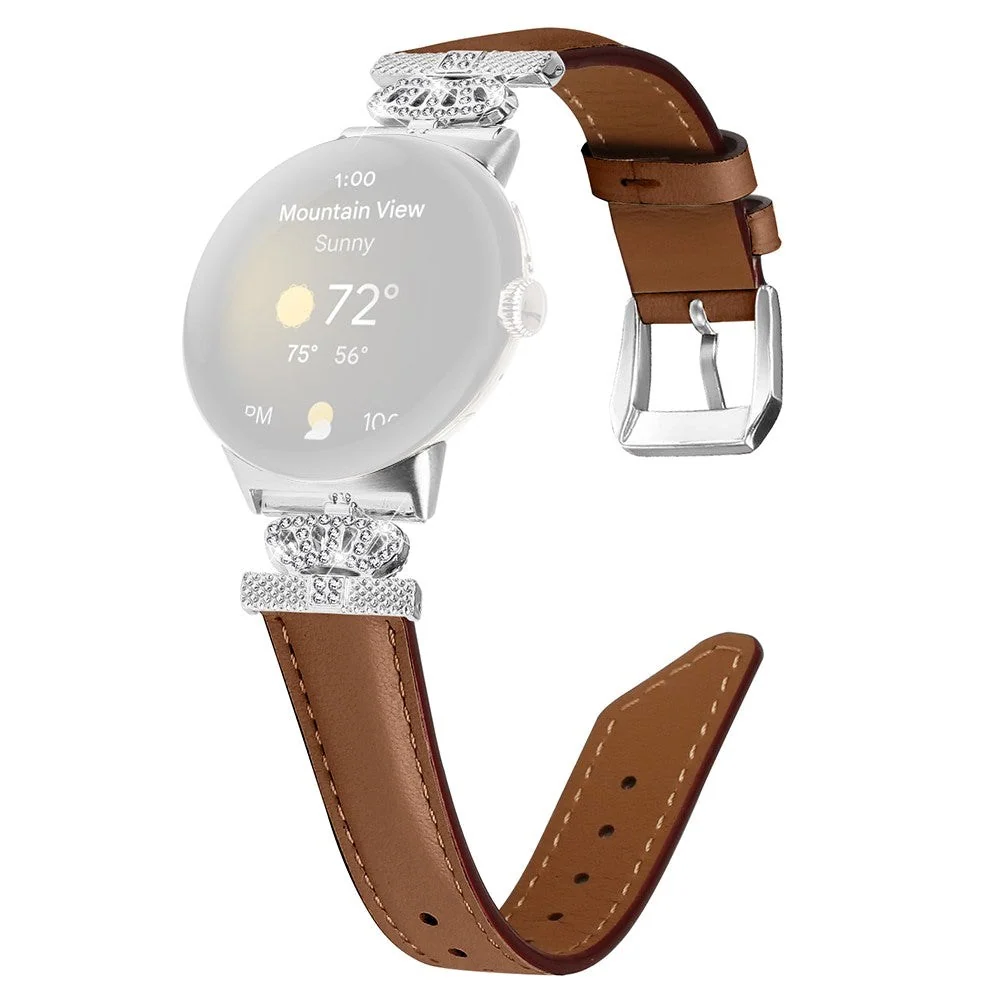 Google Pixel Watch 1 / 2 / 3 (41mm) Kunstskinn Rem med Sølv Rhinstenen v:5470333