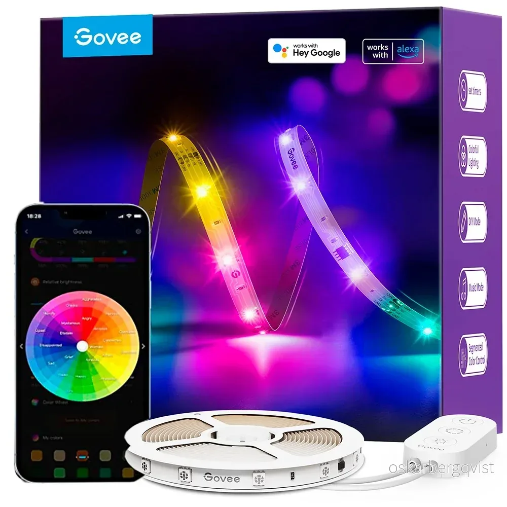 Govee Basic Wi-Fi + Bluetooth RGBIC LED Strip Lights – 5m – Hvit v:7771715