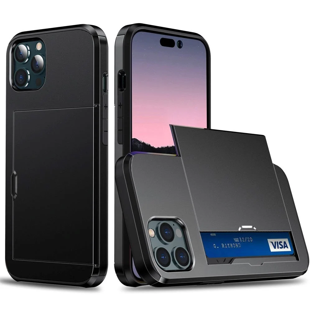 iPhone 14 Pro Max Drop Proof Deksel m. Lommebok - Svart v:6796308