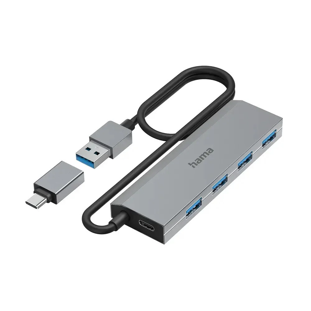 HAMA USB-A Hub m. USB-C Adapter – Grå v:7621309