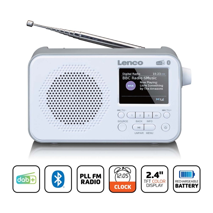 Lenco Bærbar DAB+ FM-radio med Bluetooth® 2,4 TFT-skjerm Hvit v:3091346 Lenco Bærbar DAB+ FM-radio med Bluetooth® 2,4 TFT-skjerm Hvit v:3091346
