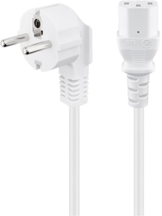 Goobay Vinklet tilkoblingskabel med C13-kontakt, 3 m, hvit plugg med jording (type F, CEE 7/7) > stikkontakt C13 v:2617360