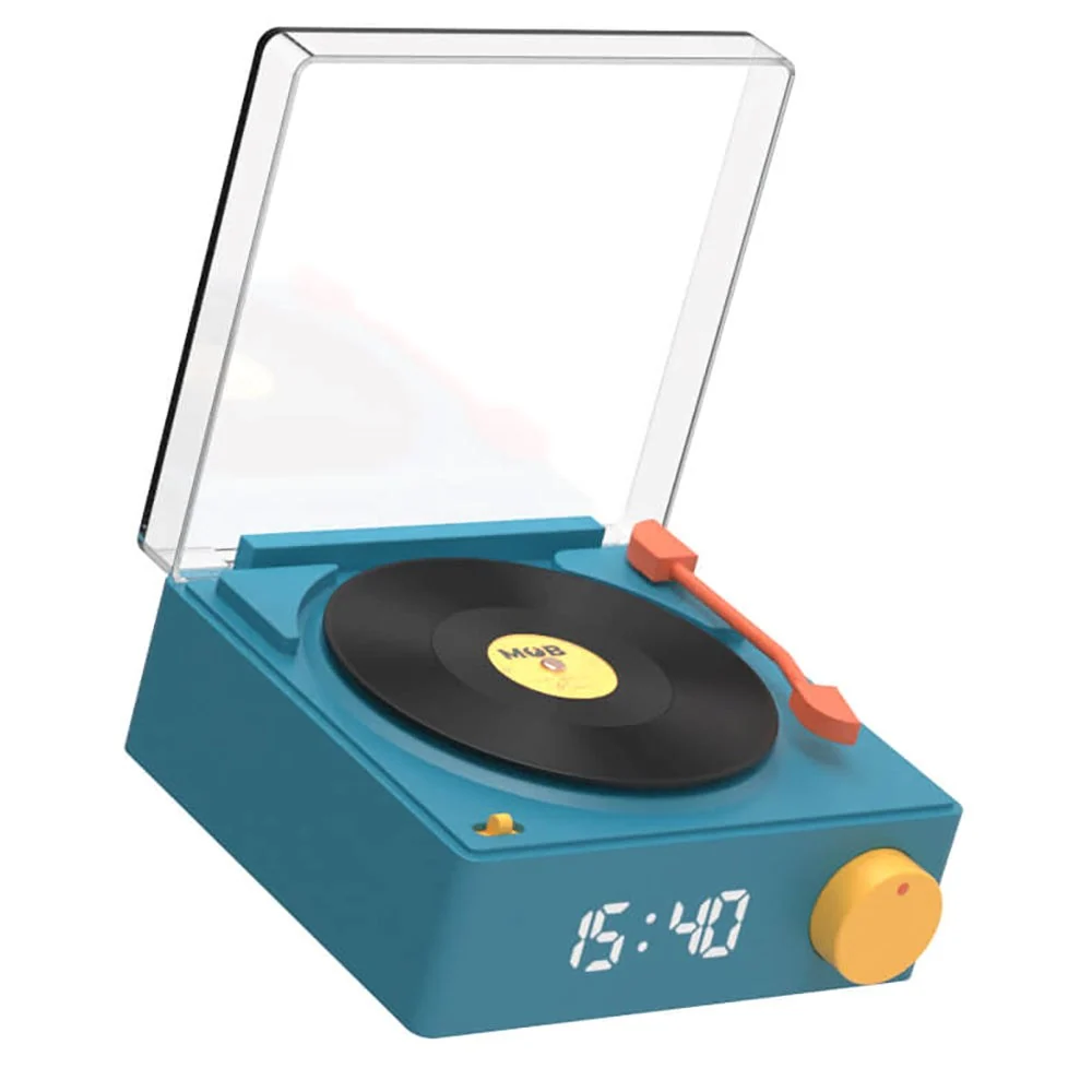 MOB – Trådløs Bluetooth Høyttaler m. Alarmklokke – Vinyl Retro – Blå v:2560060