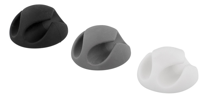 DELTACO selvklebende gummikabelholder, 6-pk, svart/hvit/grå v:2842093