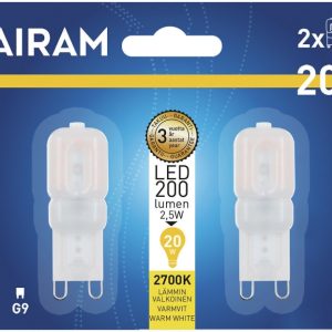 Airam LED-pære kuppel opal G9-pære 200 lm 2-pakning v:9778558 Airam LED-pære kuppel opal G9-pære 200 lm 2-pakning v:9778558
