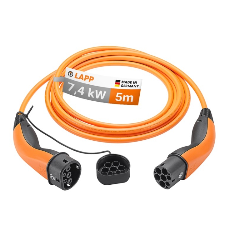 LAPP MOBILITY Ladekabel Type 2, opptil 7,4 kW, 5 m, oransje (5555934026) 32 A, 1-faset, for lading av hybrid- og elbiler med Type 2-tilkobling v:7906256