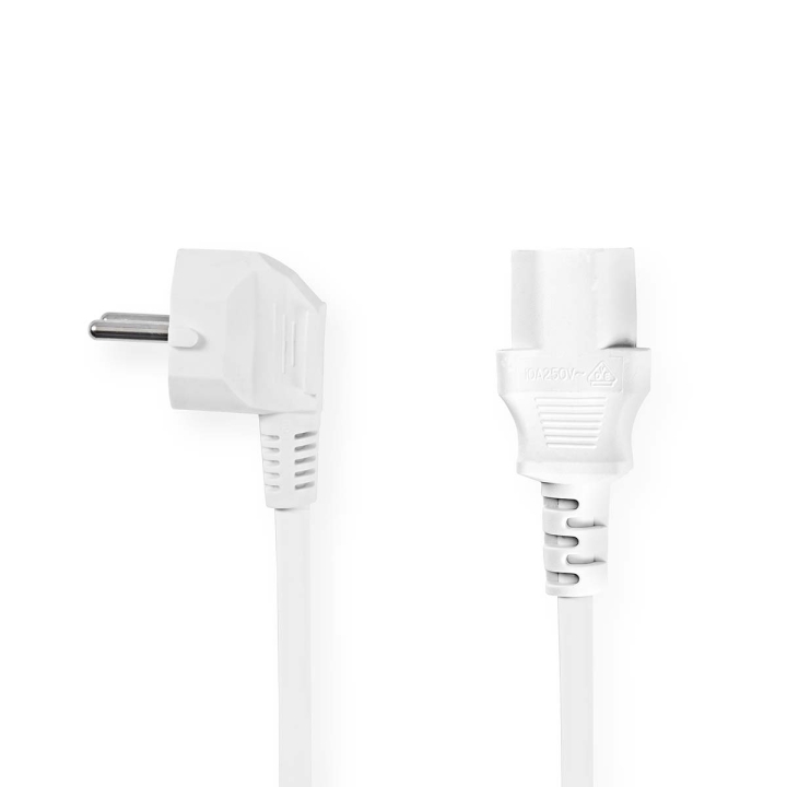 Nedis Strømkabel | Jordet kontakt han | IEC-320-C13 | Vinklet | Rett | Nikkel belagt | 3.00 m | Rund | PVC | Hvit | Label v:1106566