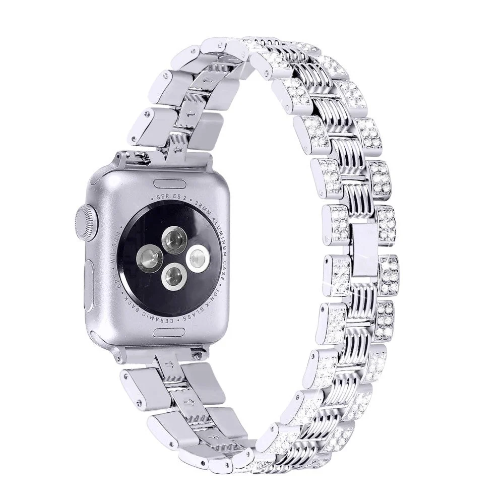 Apple Watch (42/44/SE/45/46/49mm) Metal Klokkerem med Rhinsten - Sølv v:3630317