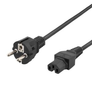 DELTACO apparatkabel IEC 60320 C15 – CEE 7/7, 3m, svart v:6663053